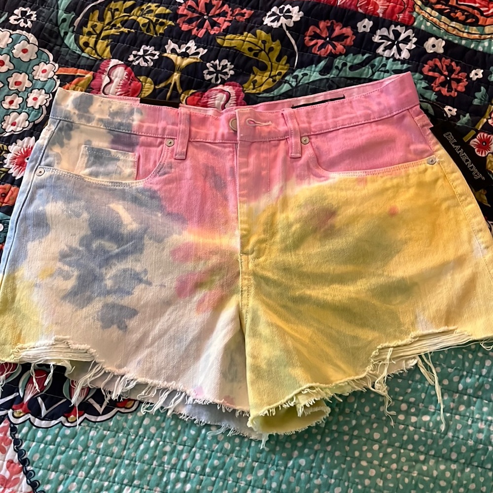 Tie dye rainbow pastel cut off jean shorts